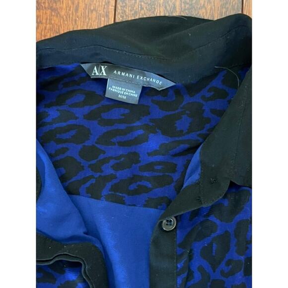 EUC Armani Exchange Semi-Sheer BlueButton up Long sleev Leopard print Top size M - Picture 5 of 12